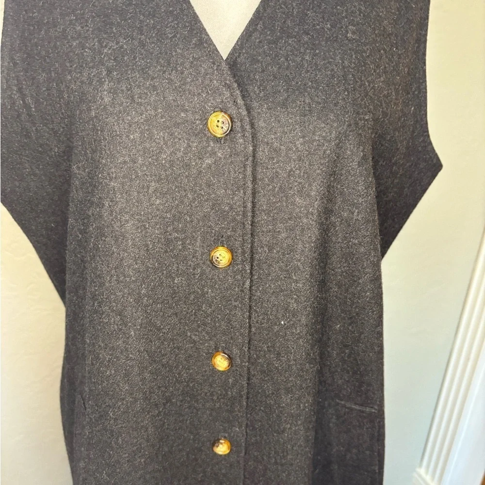 Orvis 100% Wool Button Front Long Vest Dress – Charcoal Gray – Size 10P - Picture 5 of 14